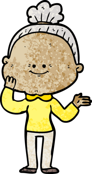 Bir insan tarafından çizilmiş mutlu yaşlı kadın çizgi filmi.