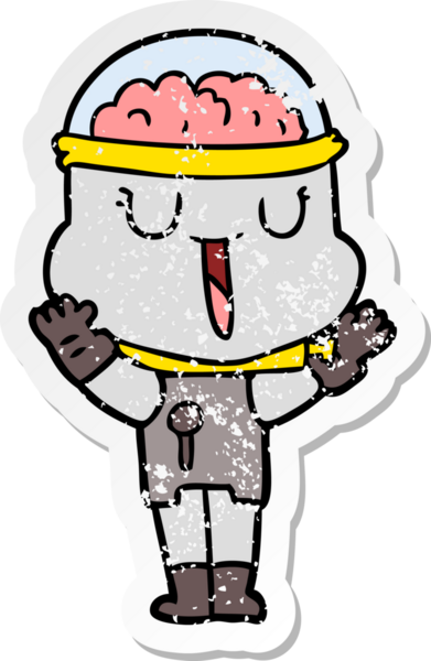 Bir insan tarafından çizilmiş mutlu çizgi film robotunun sıkıntılı çıkartması.