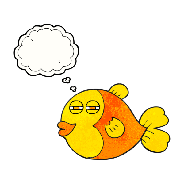 Bir insan tarafından çizilmiş serbest çizim düşünce balonu desenli karikatür balığı