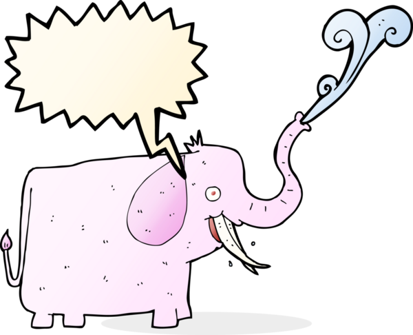 Bir insan tarafından çizilmiş konuşma balonlu mutlu bir fil.