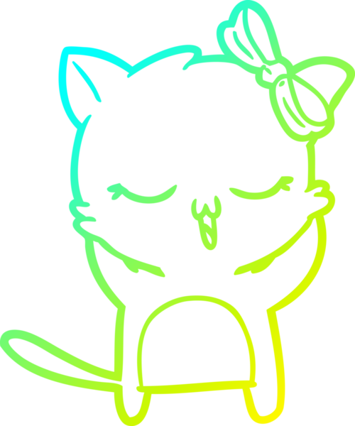 Bir insan tarafından kafasında yay olan çizgi film kedisinin soğuk gradyan çizimi