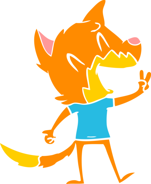 Bir insan tarafından çizilmiş gülen tilki düz renkli çizgi film.