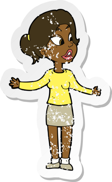 Bir insan tarafından çizilen bir şeyi açıklayan hoş bir kadının karikatür desenli depresif çıkartması.