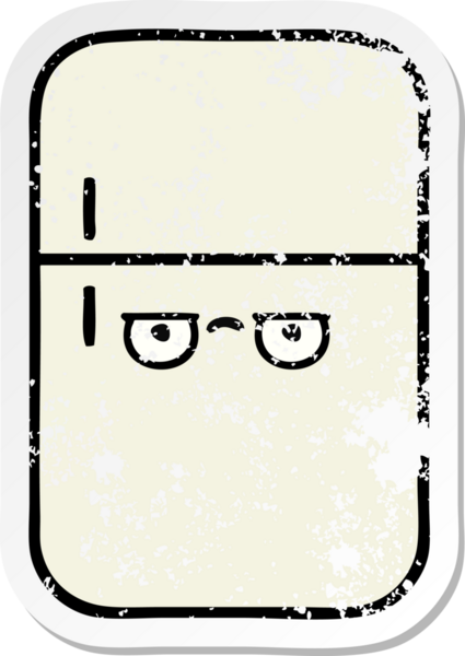 Bir insan tarafından çizilmiş şirin bir buzdolabının sıkıntılı çıkartması.