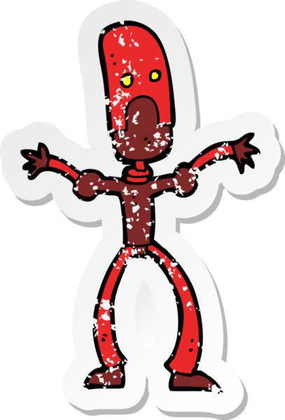 Bir insan tarafından çizilmiş komik bir robotun gerilimli çıkartması.