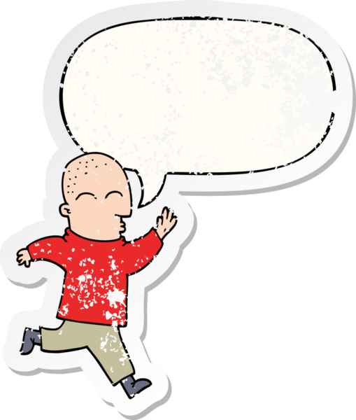 Bir insan tarafından çizilmiş, sıkıntılı, yaşlı bir çıkartma ile koşan bir karikatürist.