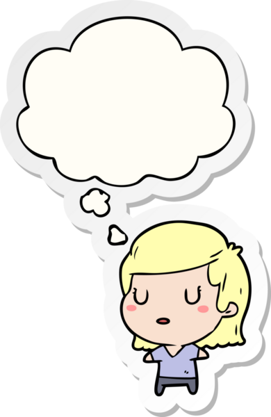 Düşünce baloncuğu insan tarafından çizilmiş bir çıkartma olan karikatür kadın.