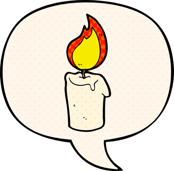 Bir insan tarafından çizilmiş çizgi roman tarzında konuşma baloncuğu olan bir mum.