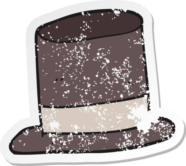 Bir insan tarafından çizilmiş çizgi film silindir şapkasının gerilimli çıkartması.