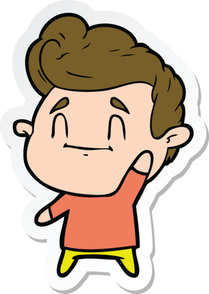 Bir insan tarafından çizilmiş mutlu bir çizgi film karakterinin çıkartması.