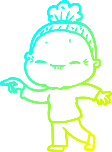 Bir insan tarafından çizilmiş barışçıl, yaşlı bir kadının soğuk çizgi çizimi.