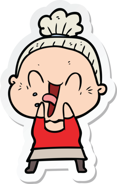 Bir insan tarafından çizilmiş mutlu yaşlı bir kadının çıkartması.