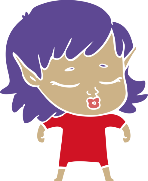 Bir insan tarafından çizilmiş düz renkli bir elf kızı.