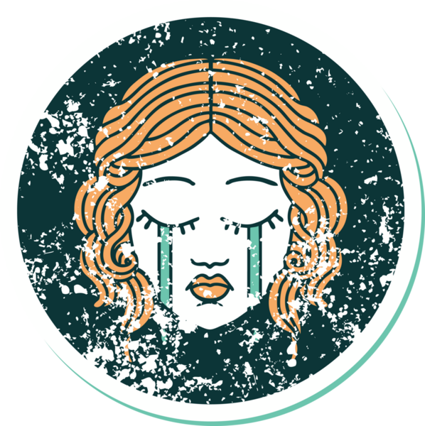 Bir insan tarafından çizilmiş ağlayan kadın yüzünün sembolik dövmeli görüntüsü.