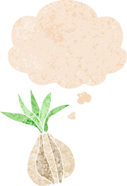 Düşünce baloncuklu çizgi film soğanı grunge sıkıntılı retro desenli bir insan tarafından çizilmiş