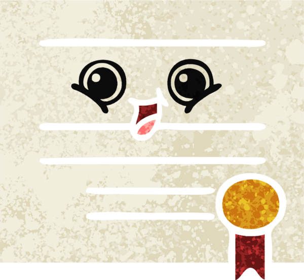 Bir insan tarafından çizilmiş mezuniyet diplomasının retro çizim tarzı karikatürü.