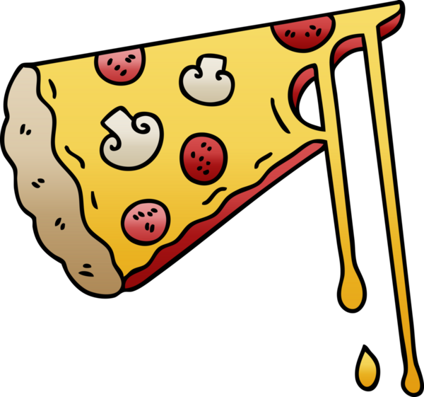 bir insan tarafından çizilmiş gölgelenmiş tuhaf çizgi film peynirli pizza.