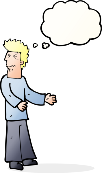 Bir insan tarafından çizilmiş düşünce baloncuğu olan tiksinmiş bir adam.