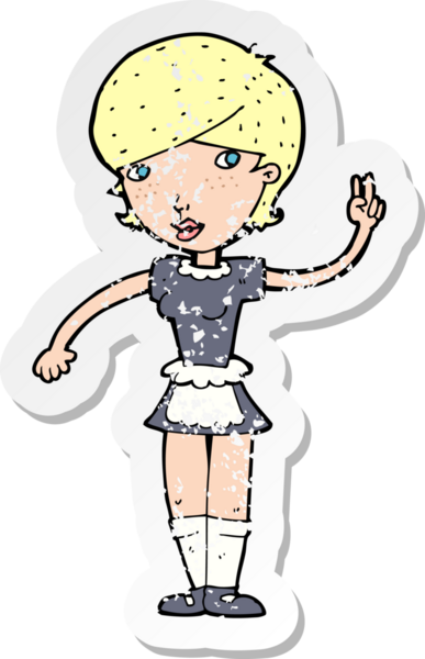 Bir karikatür garsonunun insan tarafından çizilmiş eski, sıkıntılı çıkartması.