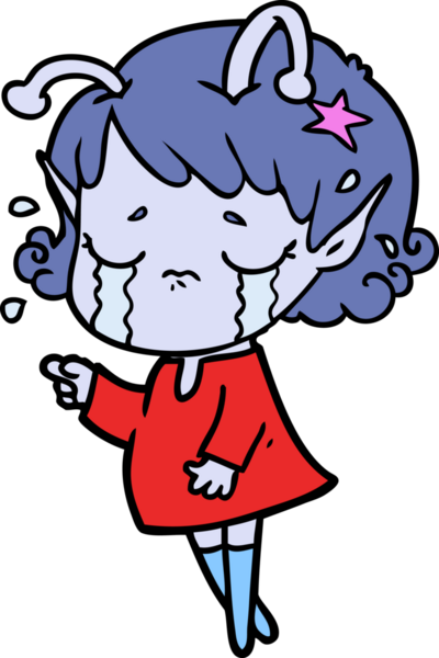 Bir insan tarafından çizilmiş ağlayan uzaylı kız çizgi filmi.