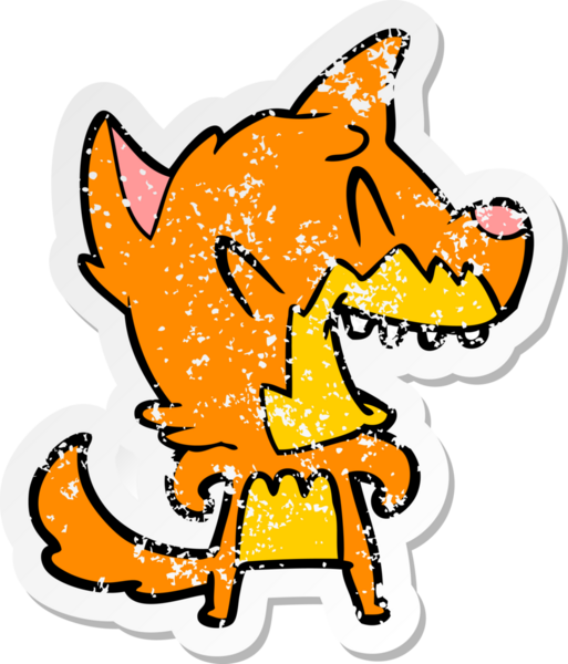 Bir insan tarafından çizilmiş gülen tilki çizgi filminin sıkıntılı çıkartması.