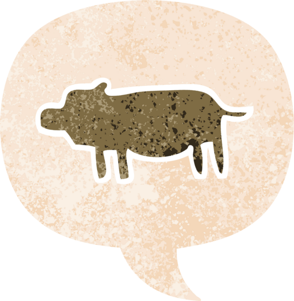 grunge 'da konuşma baloncuğu olan karikatür hayvan sembolü bir insan tarafından çizilmiş dertli retro desenli
