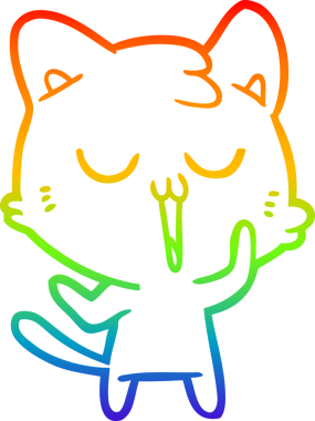 Gökkuşağı gradyan çizgisi bir insan tarafından çizilmiş şirin bir çizgi kedi çizimi