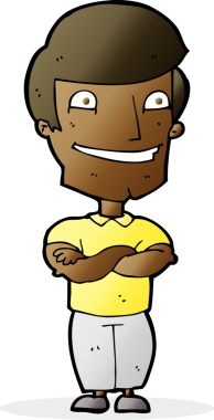 Bir insan tarafından çizilmiş sırıtan bir çizgi film adamı.