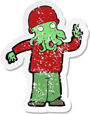 Bir insan tarafından çizilmiş havalı bir uzaylının gerilimli çıkartması.