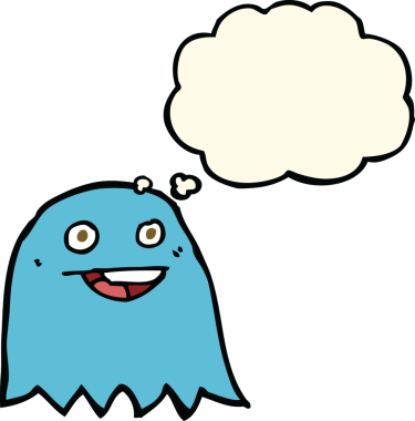 Bir insan tarafından çizilmiş düşünce balonlu çizgi film hayaleti.