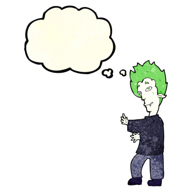 Bir insan tarafından çizilmiş düşünce baloncuğu olan bir vampir.