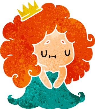 Bir insan tarafından çizilmiş sevimli bir kawai prensesinin eski çizgi film çizimi.