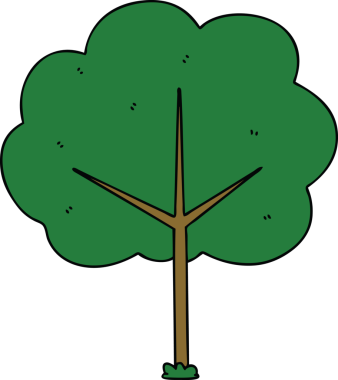 Bir insan tarafından çizilmiş tuhaf bir çizgi film ağacı.