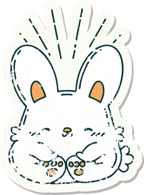 Dövme stili eski bir çıkartma bir insan tarafından çizilmiş mutlu tavşan.