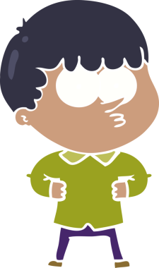 Düz renkli çizgi film meraklısı çocuk bir insan tarafından çizilmiş.