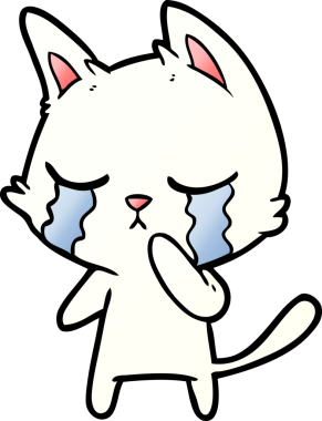 Bir insan tarafından çizilmiş ağlayan çizgi film kedisi.