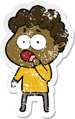 Bir insan tarafından çizilen şaşkınlık içinde soluk soluğa kalmış bir çizgi film karakterinin sıkıntılı çıkartması.