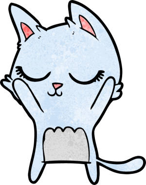 Bir insan tarafından çizilmiş sakin çizgi film kedisi.