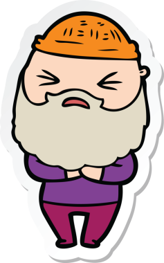 Bir insan tarafından çizilmiş sakallı bir karikatür adamın çıkartması.