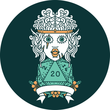 Bir insan tarafından çizilmiş 20 zarlı elf barbar karakteri simgesi.