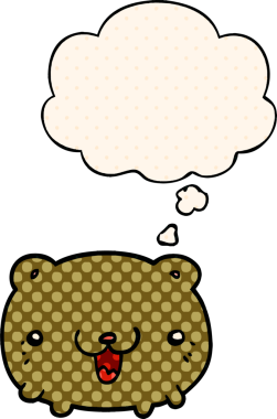 Bir insan tarafından çizilmiş çizgi roman tarzında düşünce baloncuğu olan komik çizgi film ayısı.