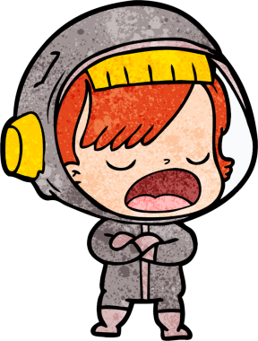 Bir insan tarafından çizilmiş konuşan astronot çizgi filmi.