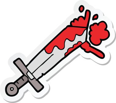 Bir insan tarafından çizilmiş kanlı bir kılıcın çıkartması.