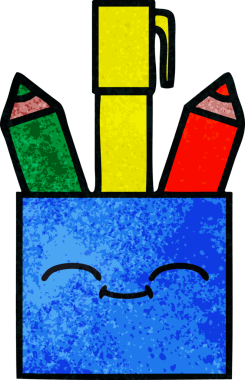 Bir insan tarafından çizilmiş bir kalem tenceresinin retro grunge desen karikatürü