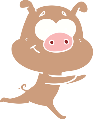 Bir insan tarafından çizilmiş mutlu düz renkli çizgi film domuzu