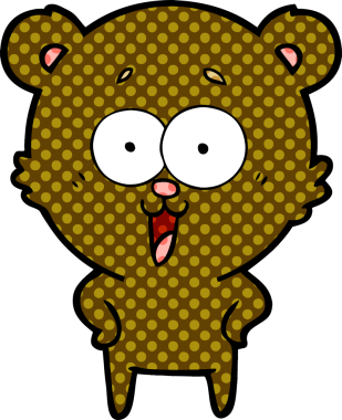 Bir insan tarafından çizilmiş gülen oyuncak ayı çizgi filmi.