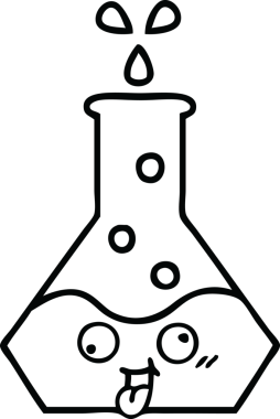Bir insan tarafından çizilmiş bir bilim şişesinin çizgi çizimi.