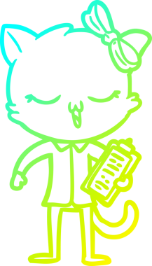 Bir insan tarafından kafasında yay olan çizgi film kedisinin soğuk gradyan çizimi