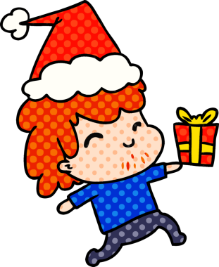 Bir insan tarafından çizilmiş Kawaii çocuğunun el çizimi Noel karikatürü.