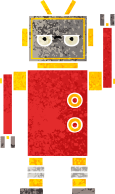 Bir insan tarafından çizilmiş rahatsız bir robotun retro çizim tarzı karikatürü